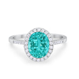 Halo Art Deco Oval Wedding Engagement Bridal Ring Round Cubic Zirconia 925 Sterling Silver