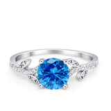 Leaf Style Wedding Ring Round Simulated Cubic Zirconia 925 Sterling Silver