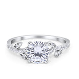 Leaf Style Wedding Ring Round Simulated Cubic Zirconia 925 Sterling Silver