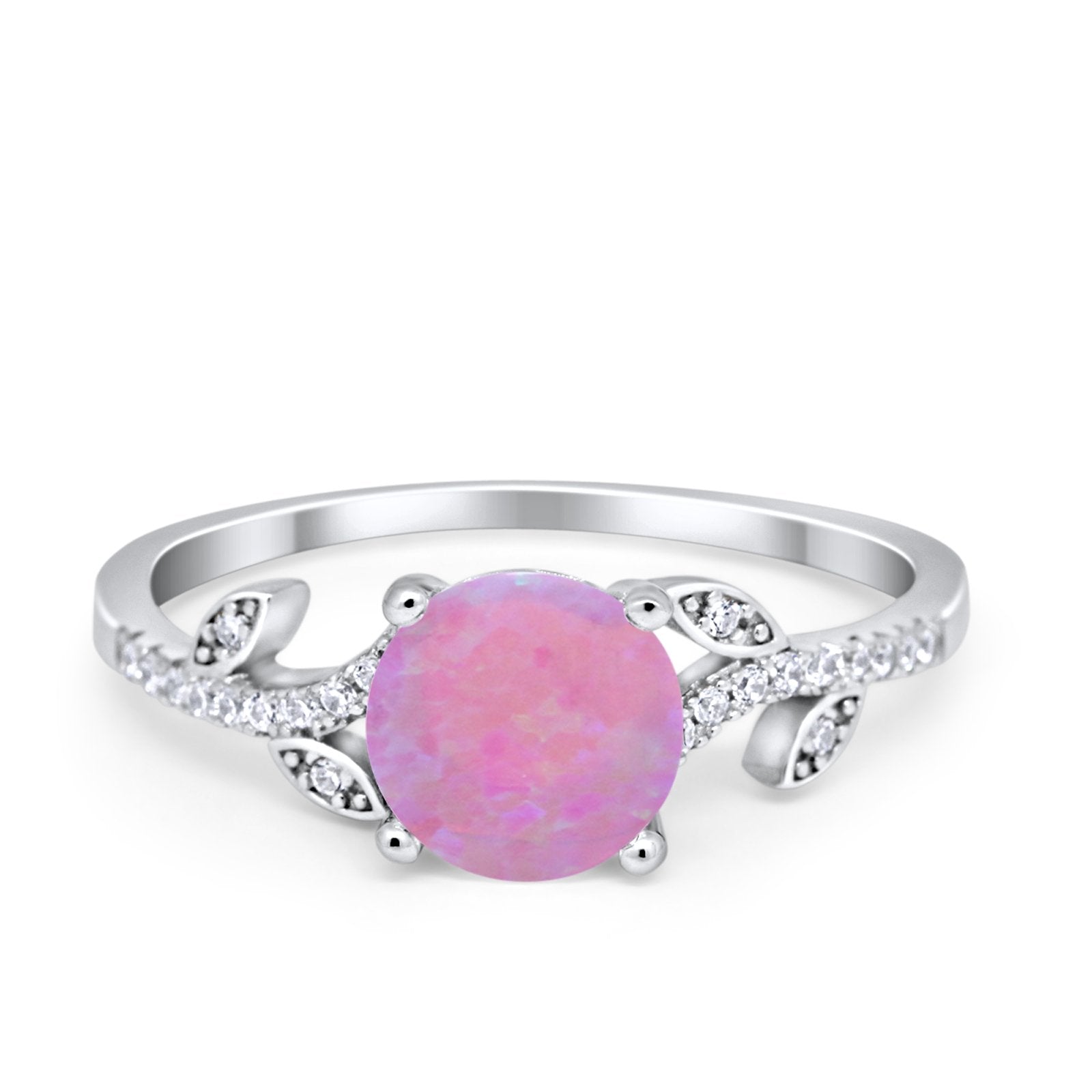 Leaf Style Wedding Ring Round Simulated Cubic Zirconia 925 Sterling Silver