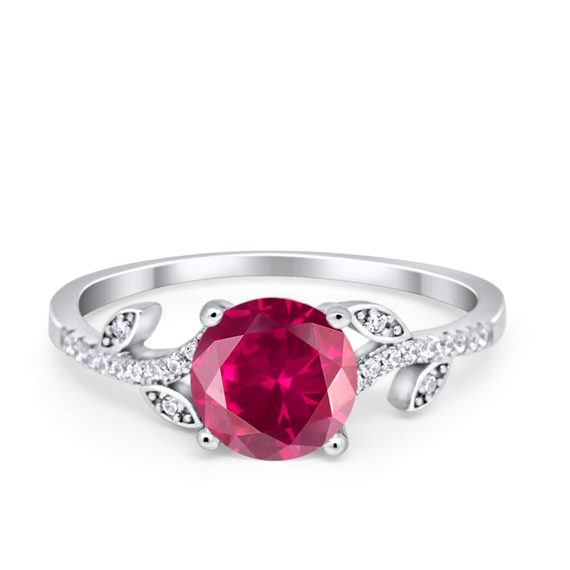 Leaf Style Wedding Ring Round Simulated Cubic Zirconia 925 Sterling Silver