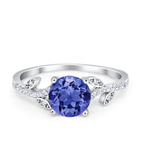 Leaf Style Wedding Ring Round Simulated Cubic Zirconia 925 Sterling Silver