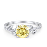 Leaf Style Wedding Ring Round Simulated Cubic Zirconia 925 Sterling Silver