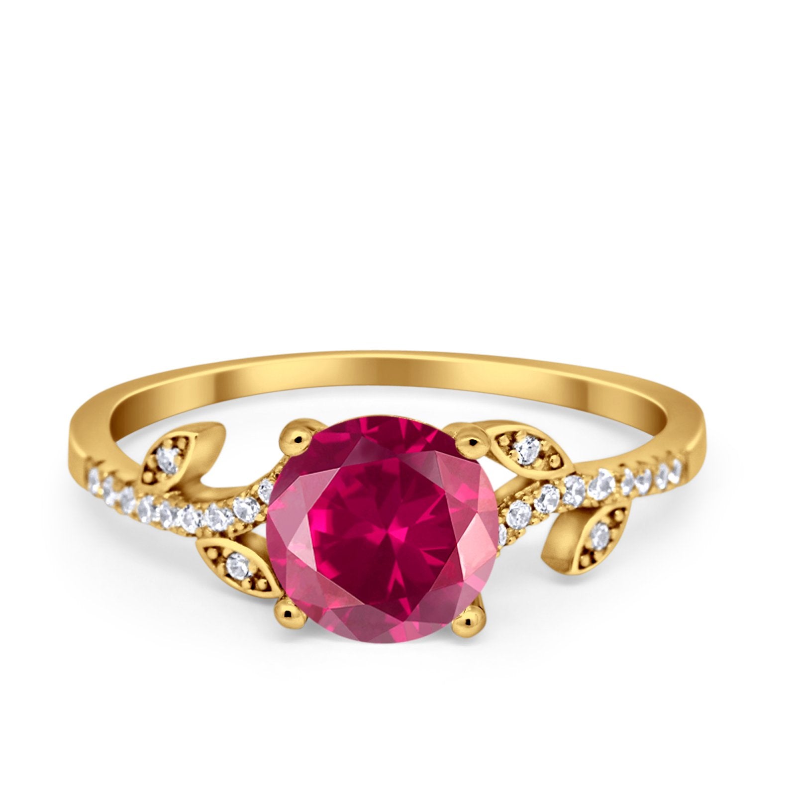 Leaf Style Wedding Ring Round Simulated Cubic Zirconia 925 Sterling Silver