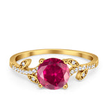 Leaf Style Wedding Ring Round Simulated Cubic Zirconia 925 Sterling Silver