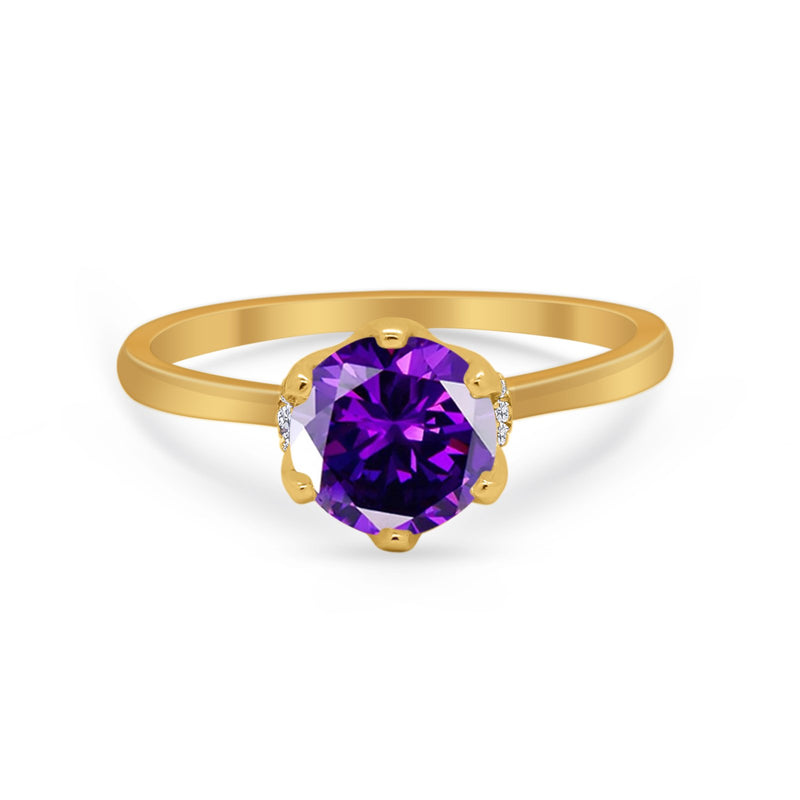 Art Deco Engagement Ring Round Simulated Cubic Zirconia 925 Sterling Silver