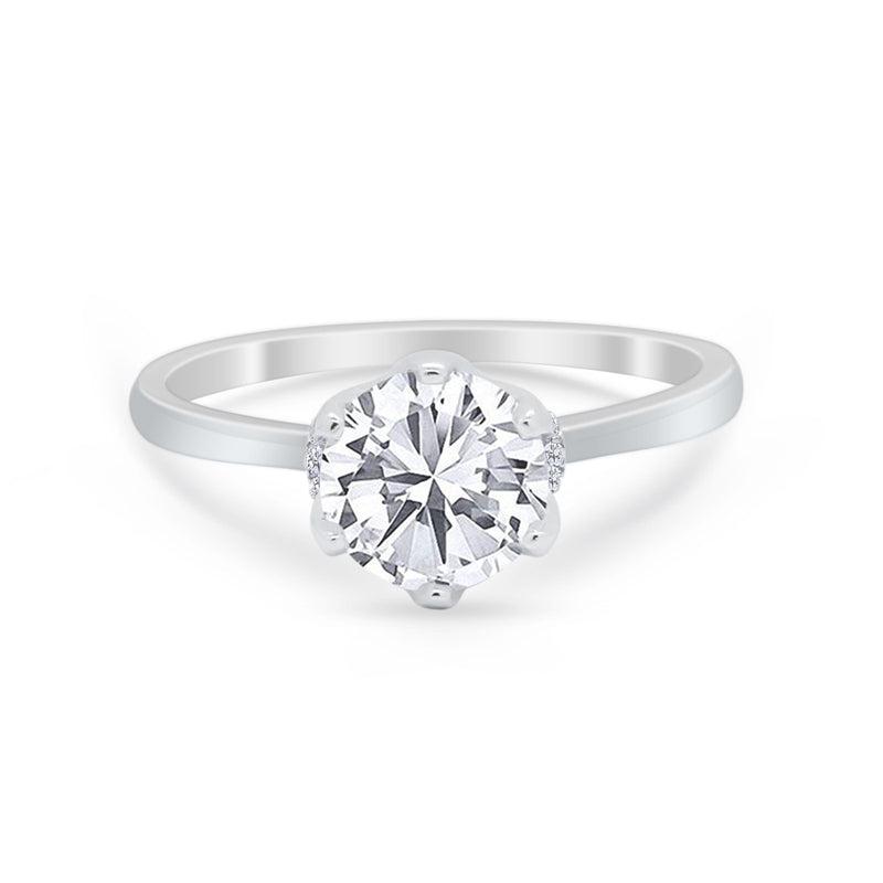 Art Deco Engagement Ring Round Simulated Cubic Zirconia 925 Sterling Silver