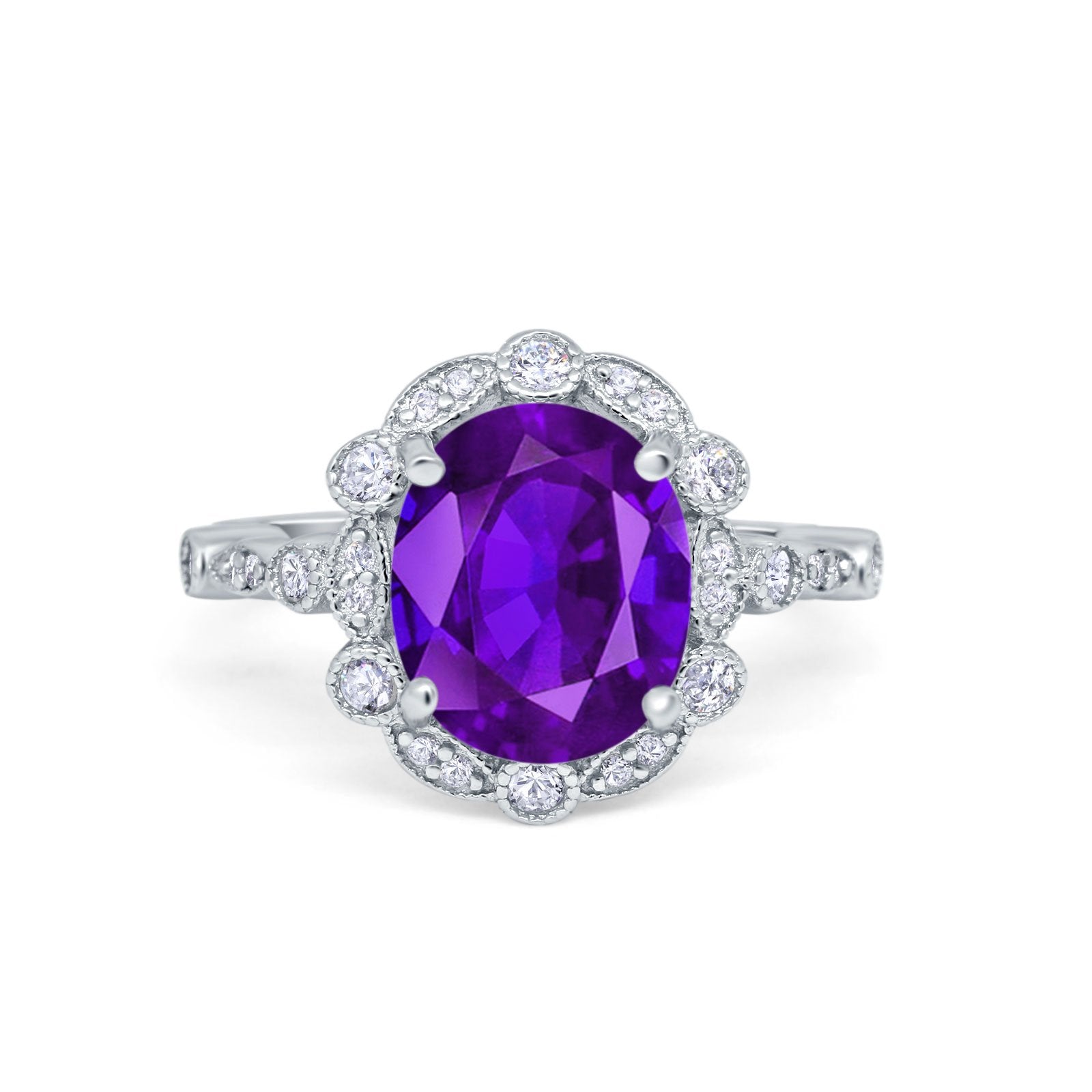 Large Oval Art Deco Wedding Ring Simulated Cubic Zirconia 925 Sterling Silver