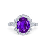 Large Oval Art Deco Wedding Ring Simulated Cubic Zirconia 925 Sterling Silver