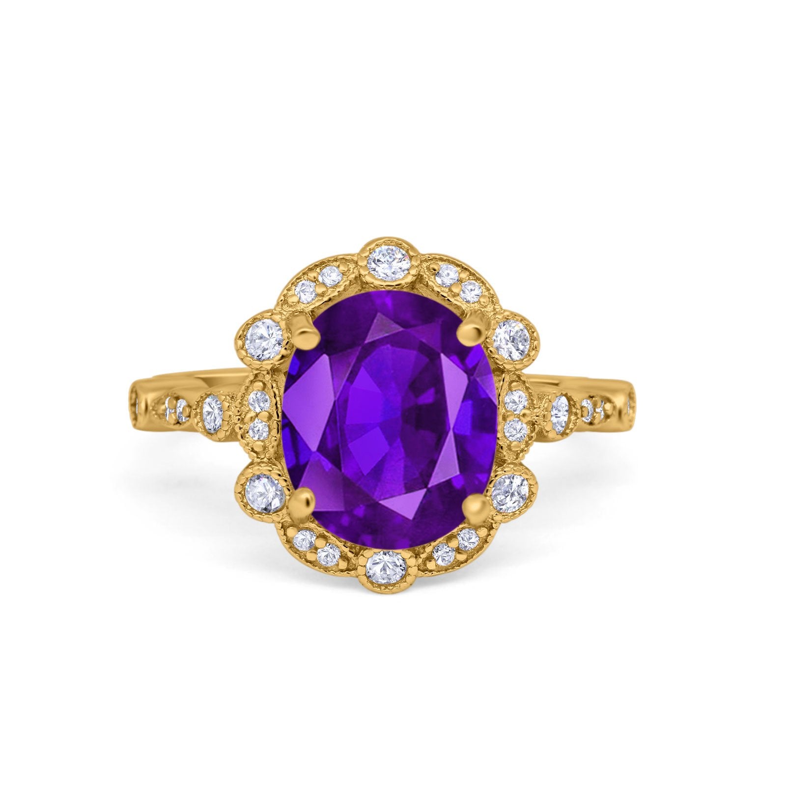 Large Oval Art Deco Wedding Ring Simulated Cubic Zirconia 925 Sterling Silver