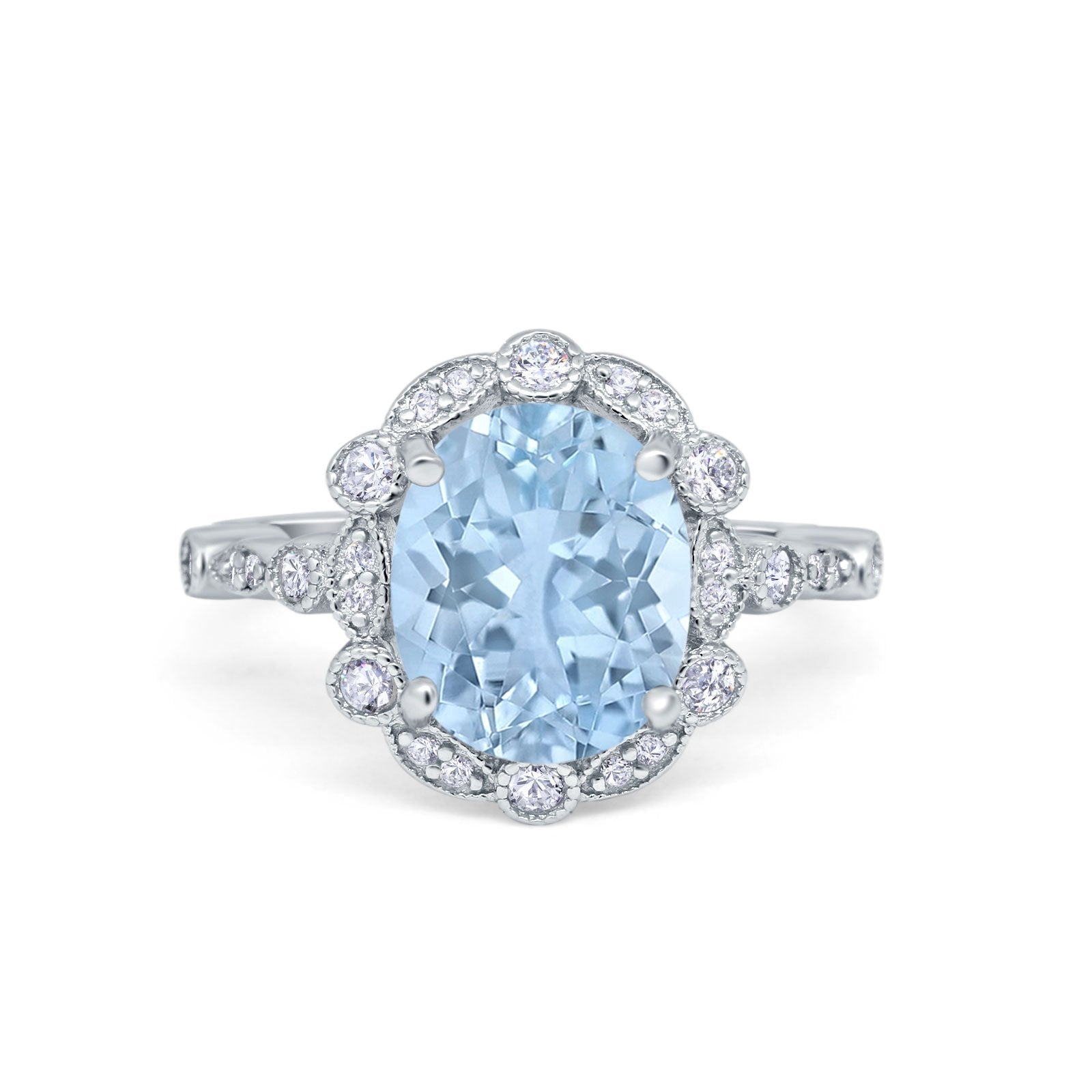 Large Oval Art Deco Wedding Ring Simulated Cubic Zirconia 925 Sterling Silver