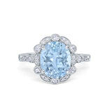 Large Oval Art Deco Wedding Ring Simulated Cubic Zirconia 925 Sterling Silver