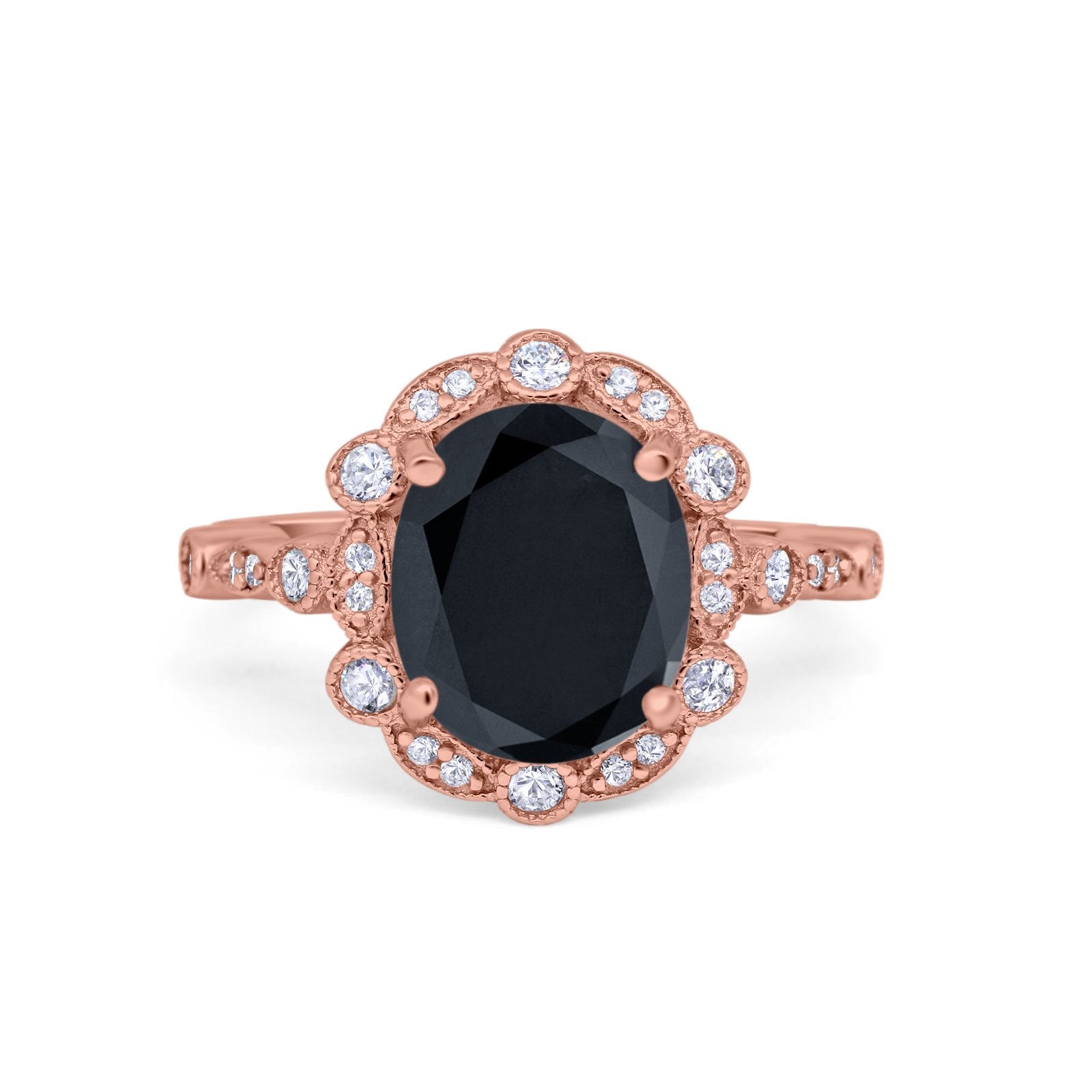 Large Oval Art Deco Wedding Ring Simulated Cubic Zirconia 925 Sterling Silver