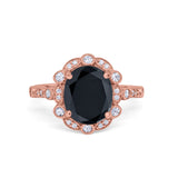 Large Oval Art Deco Wedding Ring Simulated Cubic Zirconia 925 Sterling Silver