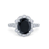 Large Oval Art Deco Wedding Ring Simulated Cubic Zirconia 925 Sterling Silver