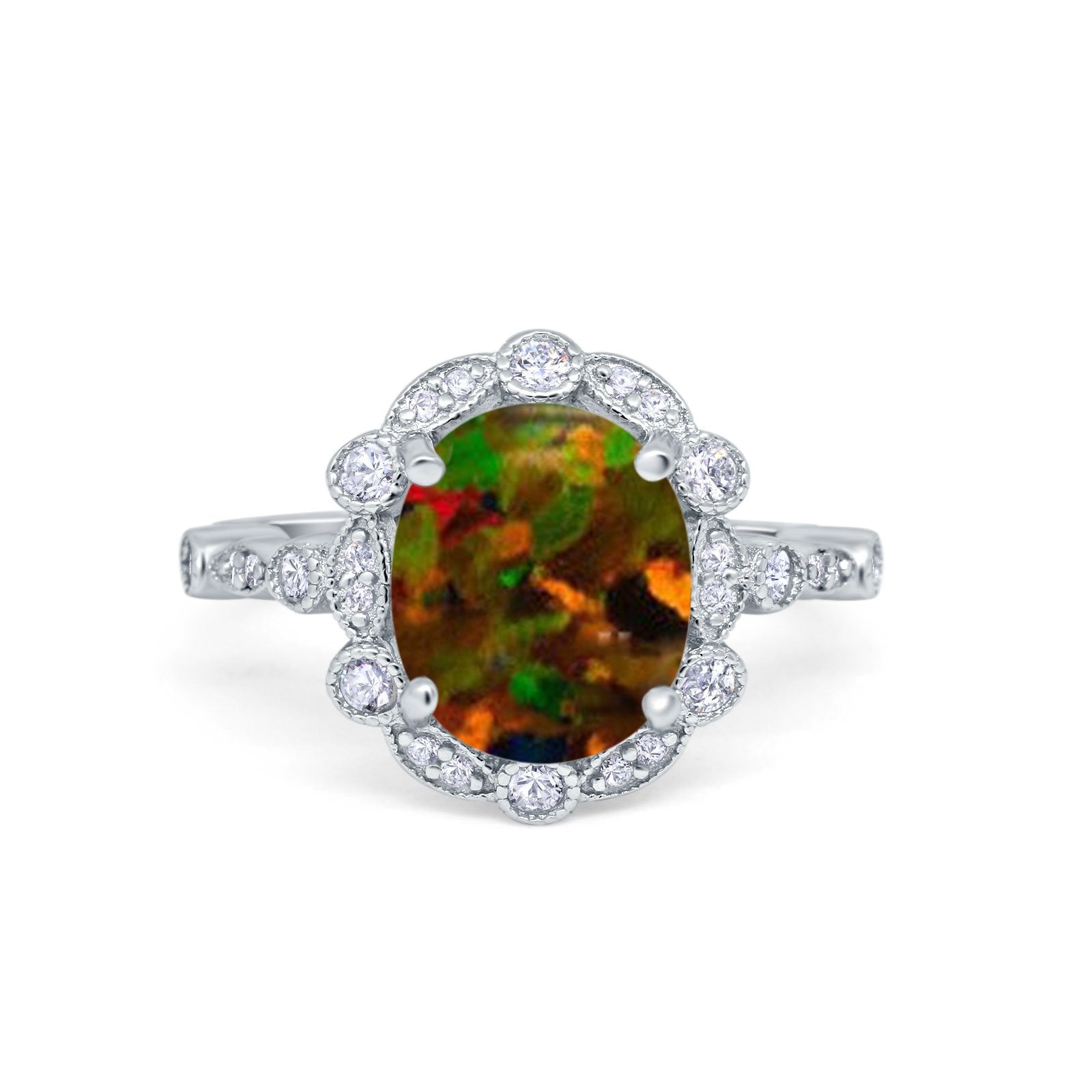 Large Oval Art Deco Wedding Ring Simulated Cubic Zirconia 925 Sterling Silver