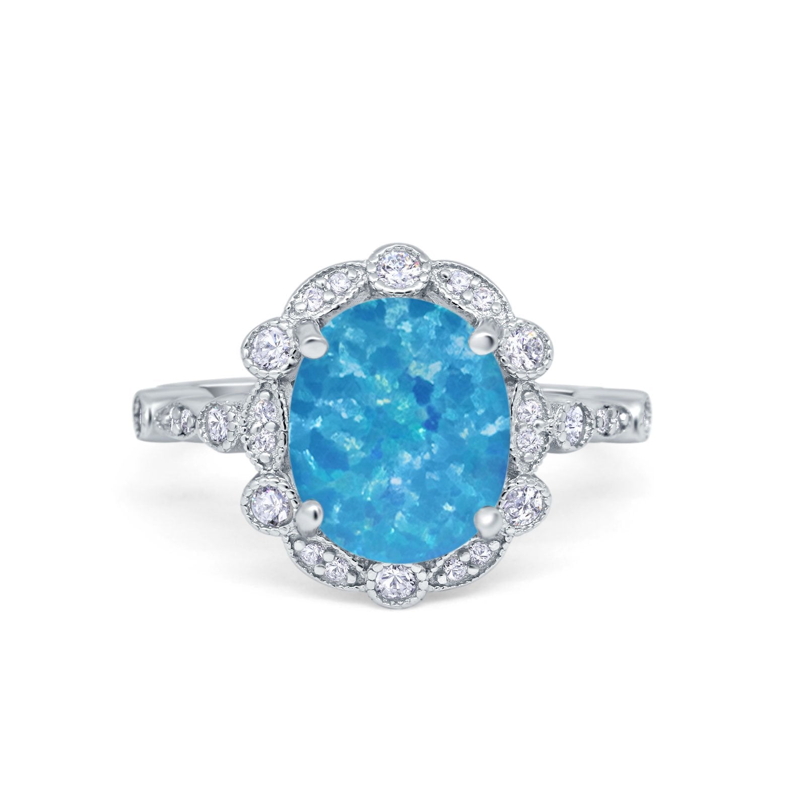 Large Oval Art Deco Wedding Ring Simulated Cubic Zirconia 925 Sterling Silver