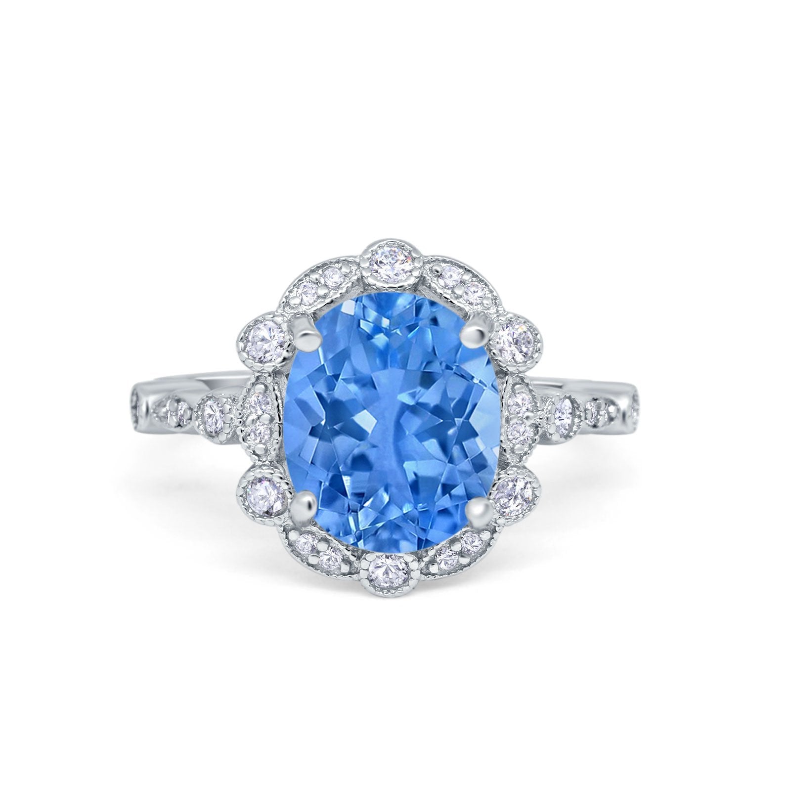 Large Oval Art Deco Wedding Ring Simulated Cubic Zirconia 925 Sterling Silver