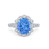 Large Oval Art Deco Wedding Ring Simulated Cubic Zirconia 925 Sterling Silver