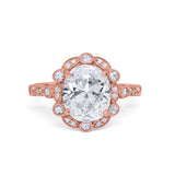 Large Oval Art Deco Wedding Ring Simulated Cubic Zirconia 925 Sterling Silver