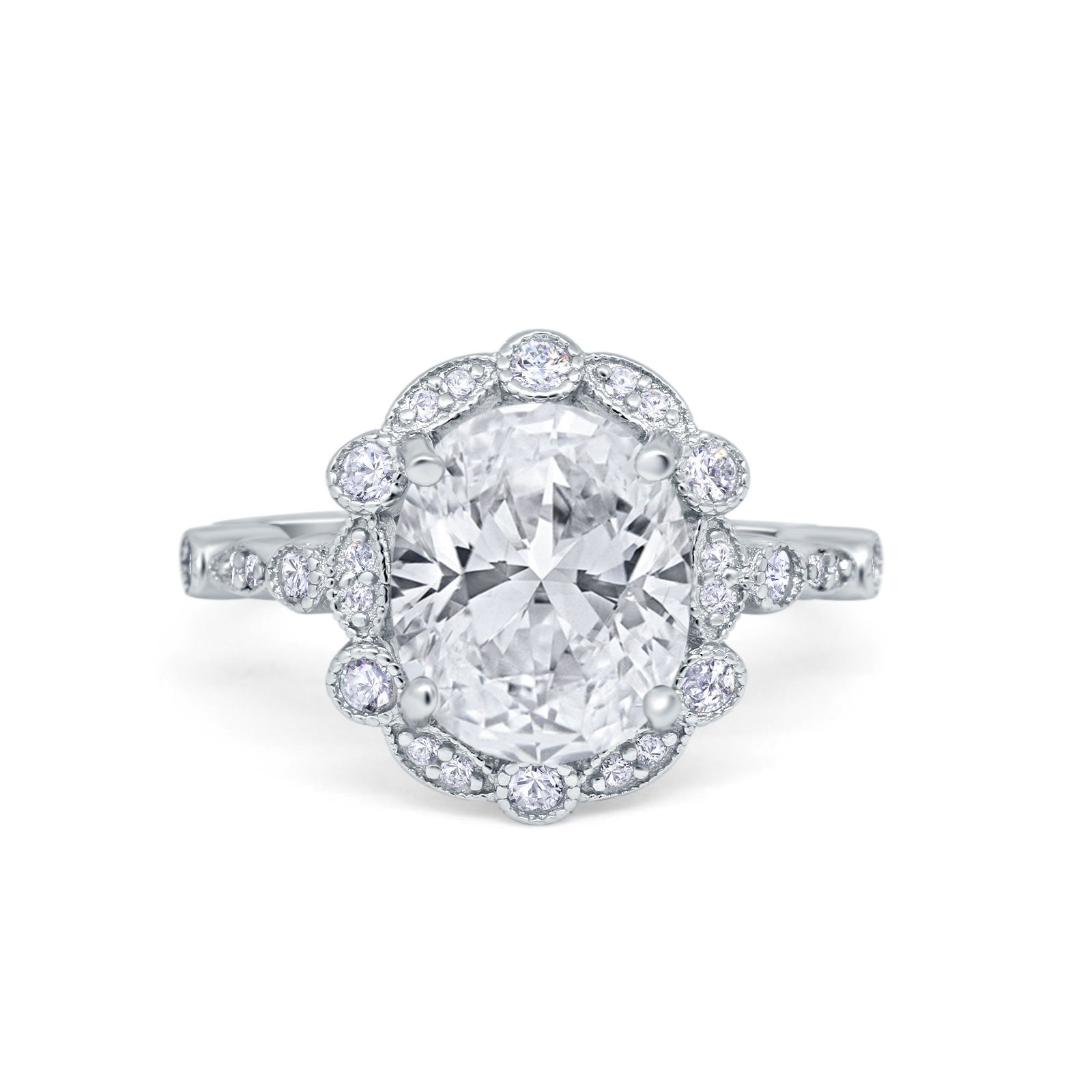 Large Oval Art Deco Wedding Ring Simulated Cubic Zirconia 925 Sterling Silver