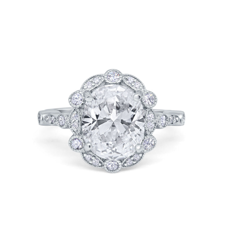 Large Oval Art Deco Wedding Ring Simulated Cubic Zirconia 925 Sterling Silver