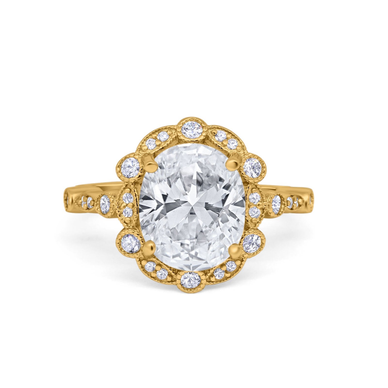 Large Oval Art Deco Wedding Ring Simulated Cubic Zirconia 925 Sterling Silver