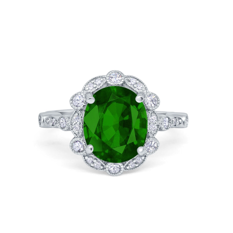 Large Oval Art Deco Wedding Ring Simulated Cubic Zirconia 925 Sterling Silver