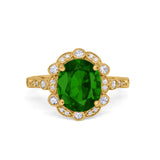 Large Oval Art Deco Wedding Ring Simulated Cubic Zirconia 925 Sterling Silver