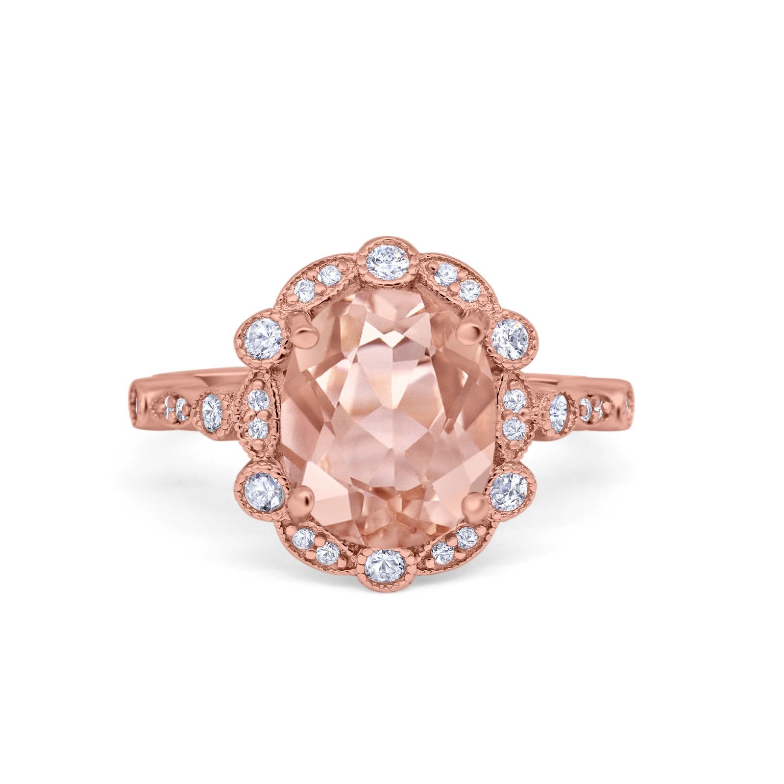 Large Oval Art Deco Wedding Ring Simulated Cubic Zirconia 925 Sterling Silver