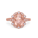 Large Oval Art Deco Wedding Ring Simulated Cubic Zirconia 925 Sterling Silver