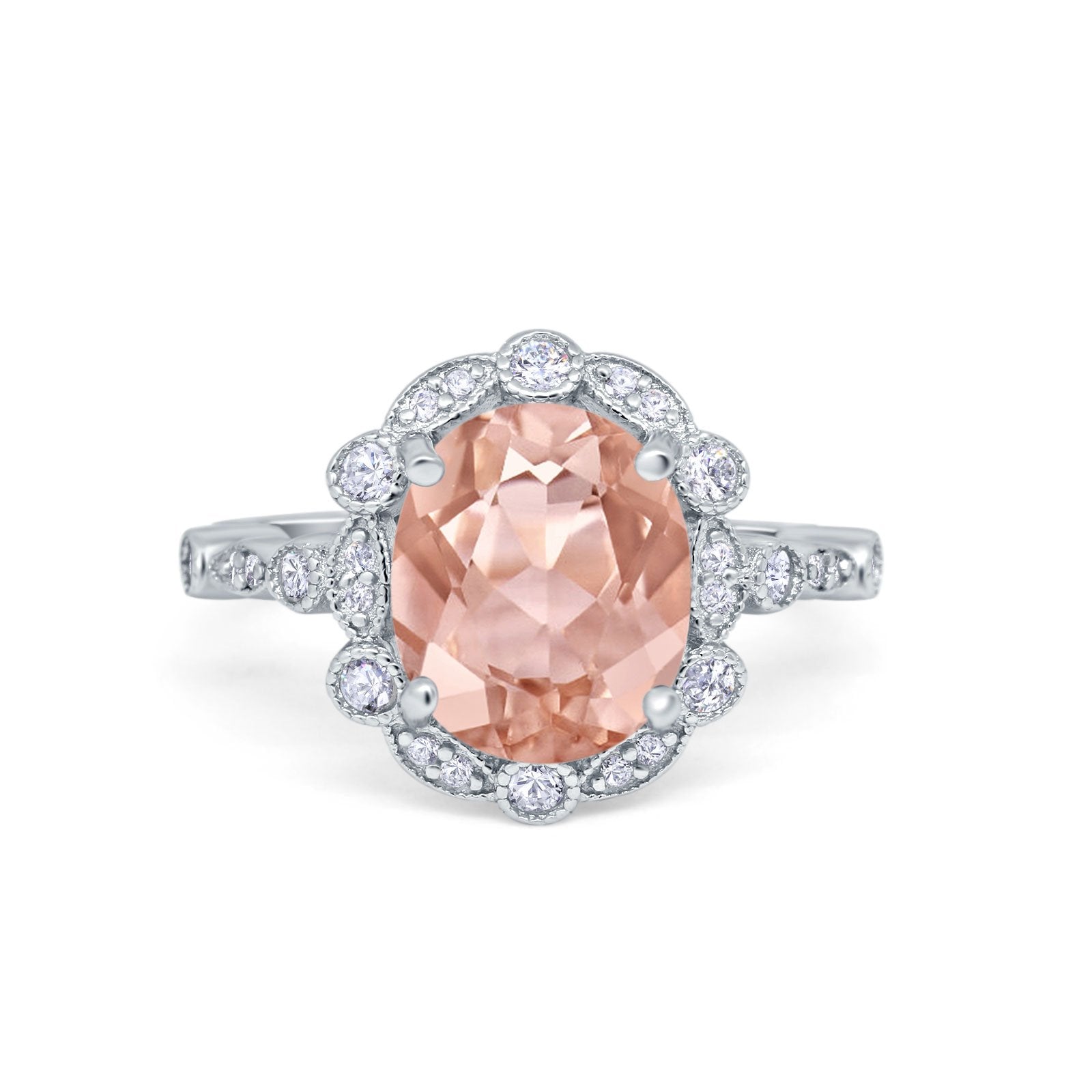 Large Oval Art Deco Wedding Ring Simulated Cubic Zirconia 925 Sterling Silver