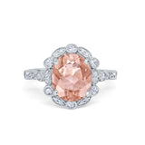 Large Oval Art Deco Wedding Ring Simulated Cubic Zirconia 925 Sterling Silver