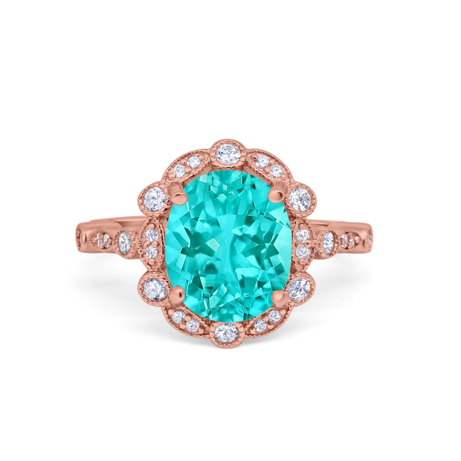 Large Oval Art Deco Wedding Ring Simulated Cubic Zirconia 925 Sterling Silver