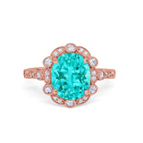 Large Oval Art Deco Wedding Ring Simulated Cubic Zirconia 925 Sterling Silver