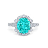 Large Oval Art Deco Wedding Ring Simulated Cubic Zirconia 925 Sterling Silver