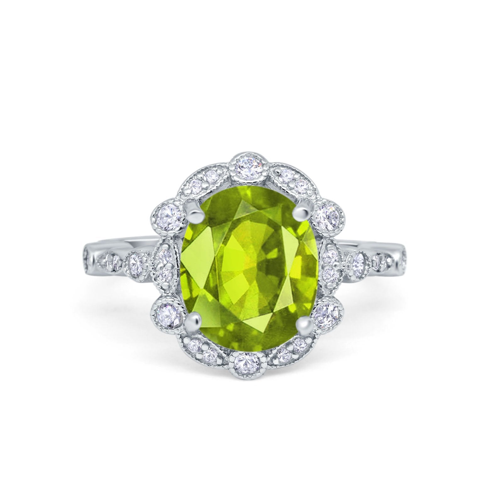 Large Oval Art Deco Wedding Ring Simulated Cubic Zirconia 925 Sterling Silver