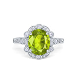 Large Oval Art Deco Wedding Ring Simulated Cubic Zirconia 925 Sterling Silver