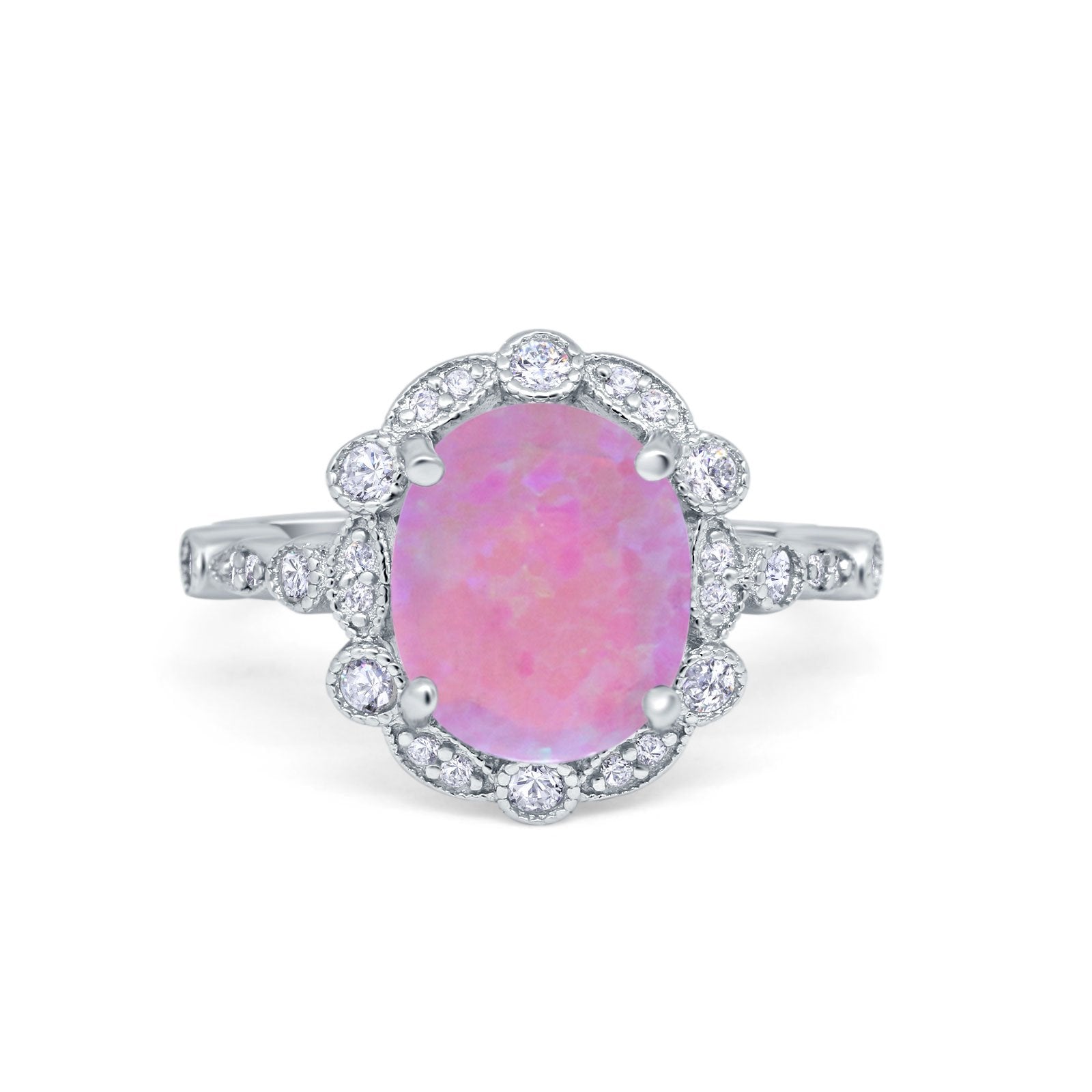 Large Oval Art Deco Wedding Ring Simulated Cubic Zirconia 925 Sterling Silver