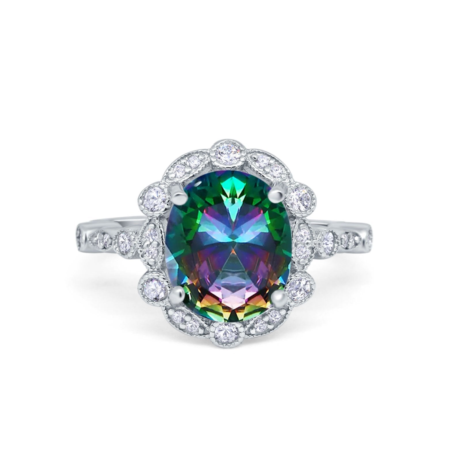 Large Oval Art Deco Wedding Ring Simulated Cubic Zirconia 925 Sterling Silver