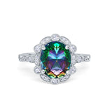 Large Oval Art Deco Wedding Ring Simulated Cubic Zirconia 925 Sterling Silver