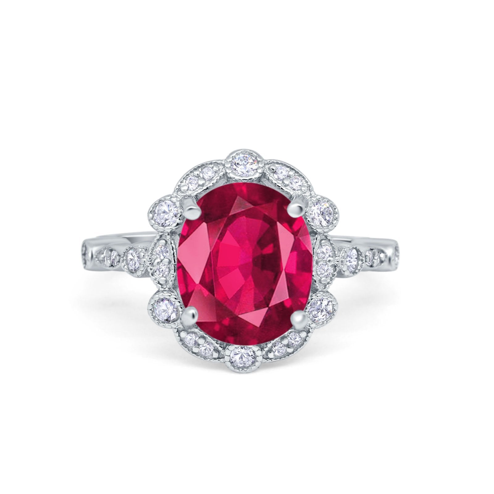 Large Oval Art Deco Wedding Ring Simulated Cubic Zirconia 925 Sterling Silver