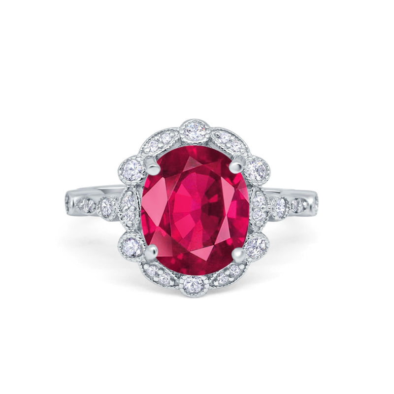 Large Oval Art Deco Wedding Ring Simulated Cubic Zirconia 925 Sterling Silver