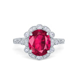 Large Oval Art Deco Wedding Ring Simulated Cubic Zirconia 925 Sterling Silver