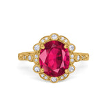 Large Oval Art Deco Wedding Ring Simulated Cubic Zirconia 925 Sterling Silver