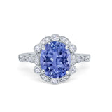 Large Oval Art Deco Wedding Ring Simulated Cubic Zirconia 925 Sterling Silver