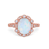 Large Oval Art Deco Wedding Ring Simulated Cubic Zirconia 925 Sterling Silver