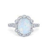 Large Oval Art Deco Wedding Ring Simulated Cubic Zirconia 925 Sterling Silver