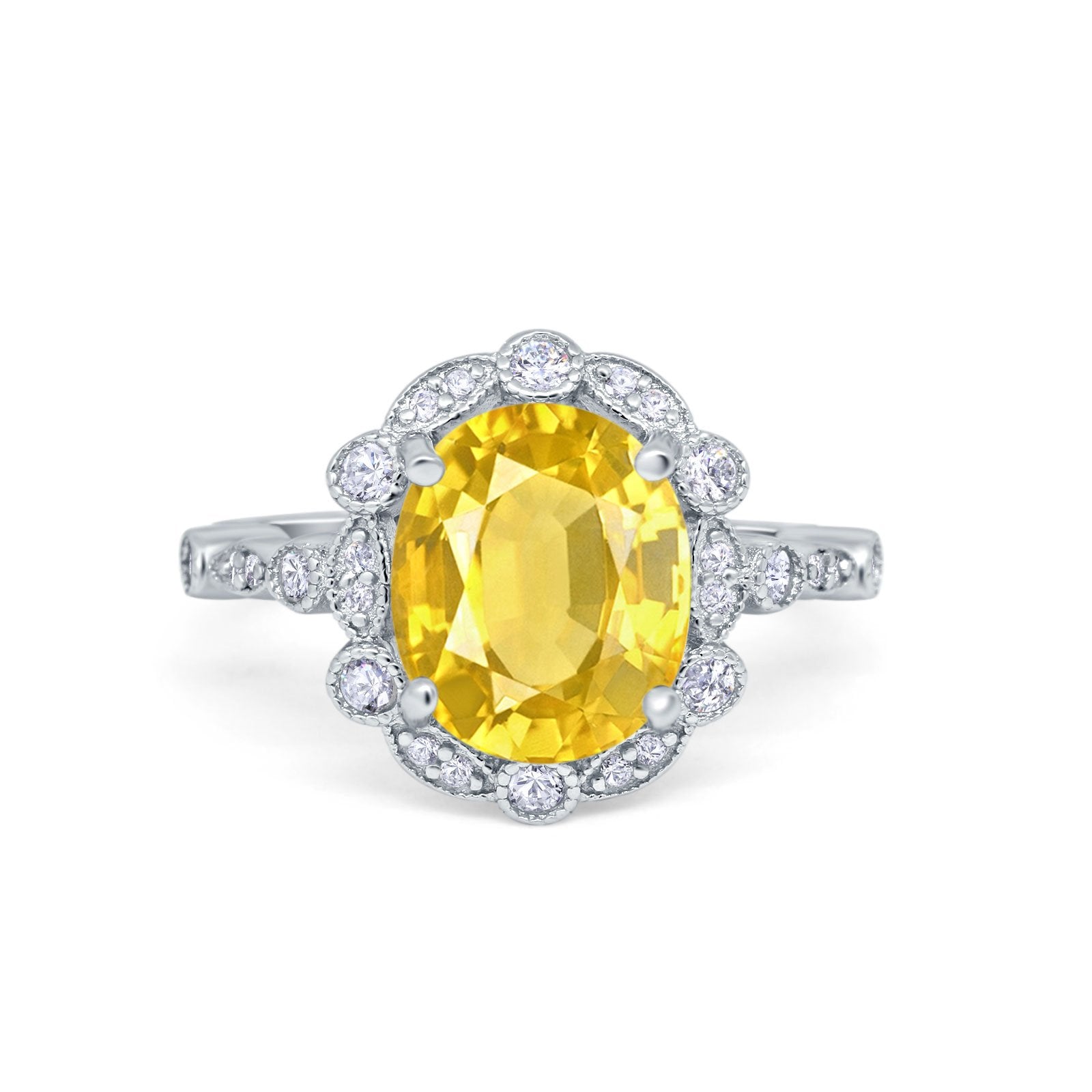 Large Oval Art Deco Wedding Ring Simulated Cubic Zirconia 925 Sterling Silver