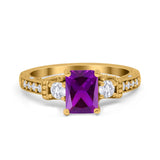 Three Stone Engagement Ring Radiant Simulated Cubic Zirconia 925 Sterling Silver